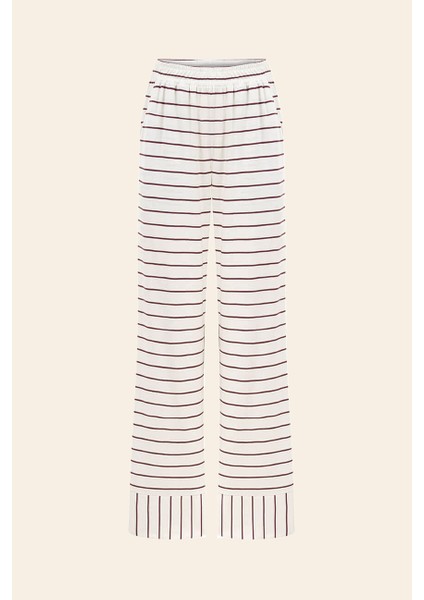 Pamuklu Çizgili Uzun Kollu Pijama Takımı / Bordo modelleri