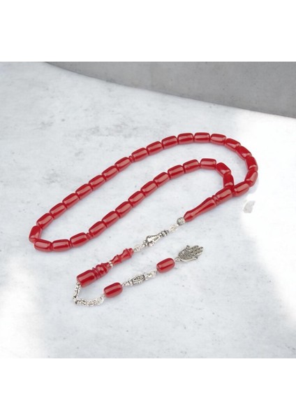 Burhan sağlam Kapsül Kesim 12x8 mm Ateş Kehribar Alpaka Püsküllü Tesbih indirimleri