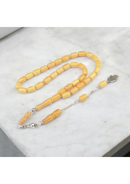 Burhan sağlam Kapsül Kesim 12x8 mm Sıkma Kehribar Alpaka Püsküllü Tesbih indirimleri