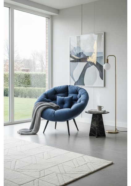 Premium Lacivert Tekli Koltuk Berjer | Minderli, Yastıklı, Demonte Gönderim | Kitap Okuma & Rahat Dinlenme Koltuğu