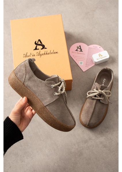 Kadın Loafer Ayakkabı Süet Bej Kısa Topuklu Casual/günlük