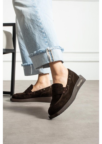 Kadın Loafer Ayakkabı Süet Kahverengi Kısa Topuklu Casual/günlük