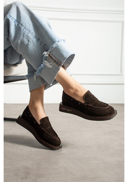Kadın Loafer Ayakkabı Süet Kahverengi Kısa Topuklu Casual/günlük modelleri