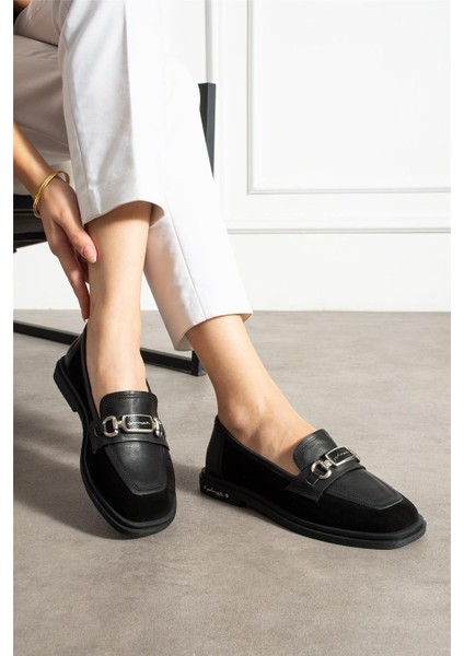 Kadın Loafer Ayakkabı Hakiki Deri Siyah Kısa Topuklu Casual/günlük fiyatları