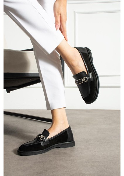 Kadın Loafer Ayakkabı Hakiki Deri Siyah Kısa Topuklu Casual/günlük modelleri