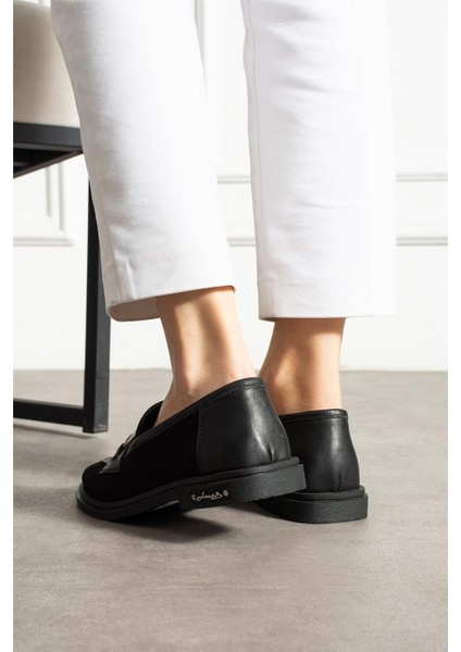 Kadın Loafer Ayakkabı Hakiki Deri Siyah Kısa Topuklu Casual/günlük fırsatları
