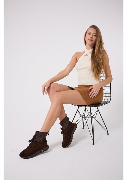 Kadın Sneaker Süet Kahverengi Kısa Topuklu Casual/günlük Dokuma