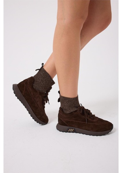Kadın Sneaker Süet Kahverengi Kısa Topuklu Casual/günlük Dokuma modelleri