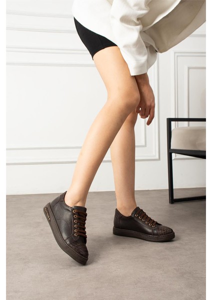 Kadın Sneaker Hakiki Deri Kahverengi Kısa Topuklu Casual/günlük