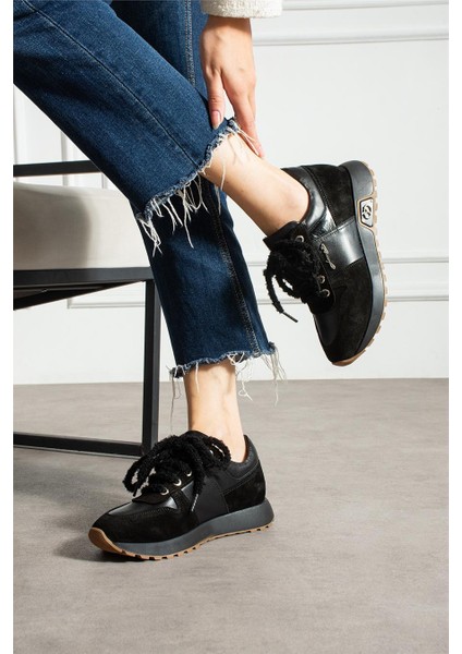 Kadın Sneaker Süet Siyah Kısa Topuklu Casual/günlük