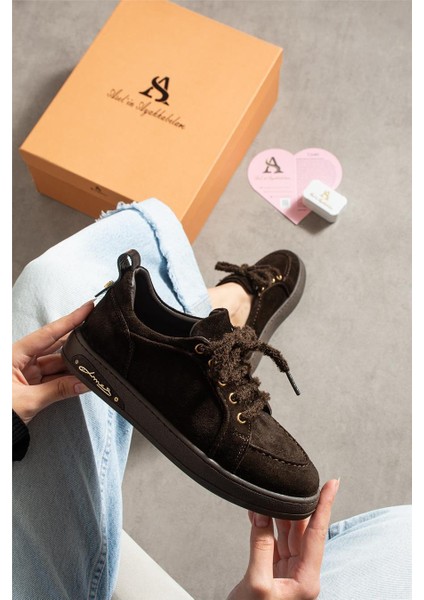 Kadın Sneaker Süet Kahverengi Kısa Topuklu Casual/günlük Soğuk Havaya Dayanıklı