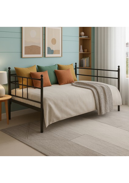 Soho Daybed Tek Kişilik Sedir Divan Metal Karyola Siyah