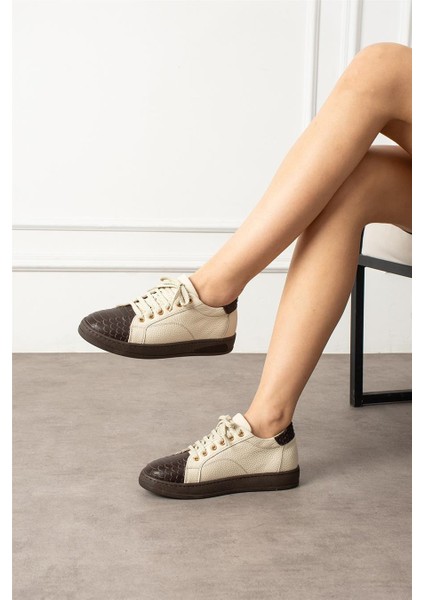 Kadın Sneaker Hakiki Deri Bej Kısa Topuklu Casual/günlük