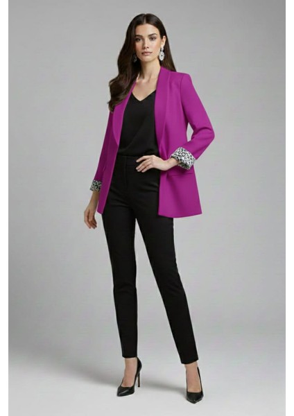 Kadın Leopar Detaylı Blazer Ceket