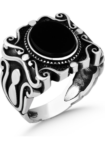 Siyah Oniks Taşlı 925 Ayar Erkek Gümüş Yüzük fiyatları
