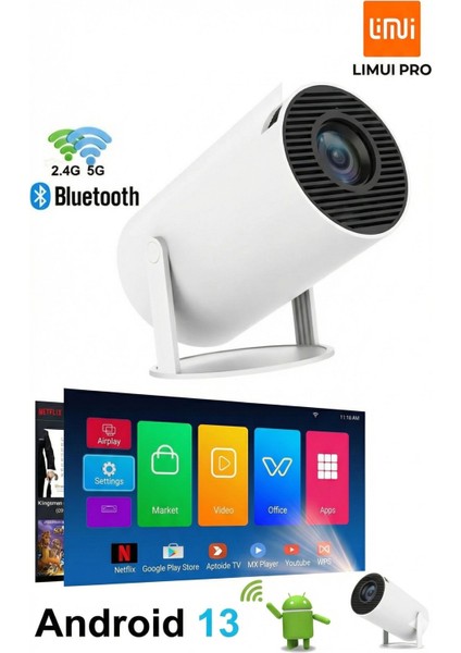 2025 Yeni Versiyon HY300 Pro Projeksiyon – Yüksek Parlaklık, 4K Destekli, Wifi + Bt5.2, Android 13