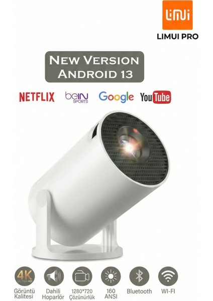 2025 Yeni Versiyon HY300 Pro Projeksiyon – Yüksek Parlaklık, 4K Destekli, Wifi + Bt5.2, Android 13 modelleri