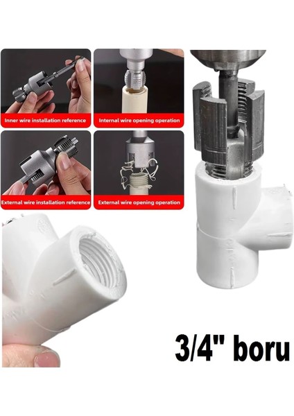 Pprc Pvc Boru Diş Açma Aparatı Tamir Onarım Montaj Için 3/4" Matkap Adaptörlü Tesisatcı Rayba Klavuz