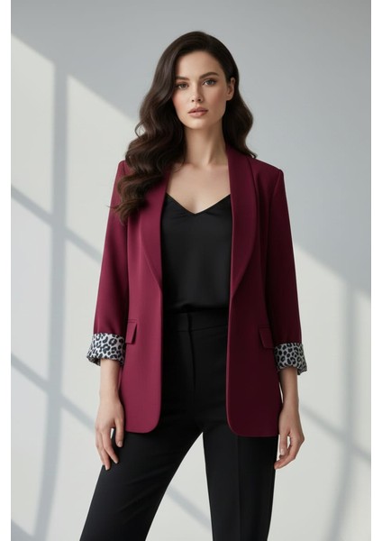Kadın Leopar Detaylı Blazer Ceket