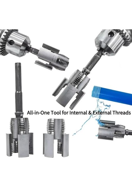 Pprc Pvc Boru Diş Açma Aparatı Tamir Onarım Montaj Için 3/4" Matkap Adaptörlü Tesisatcı Rayba Klavuz