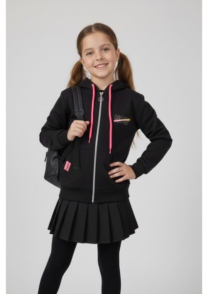 Neon Detaylı Lady Kız Çocuk Kapüşonlu hırka - Siyah modelleri