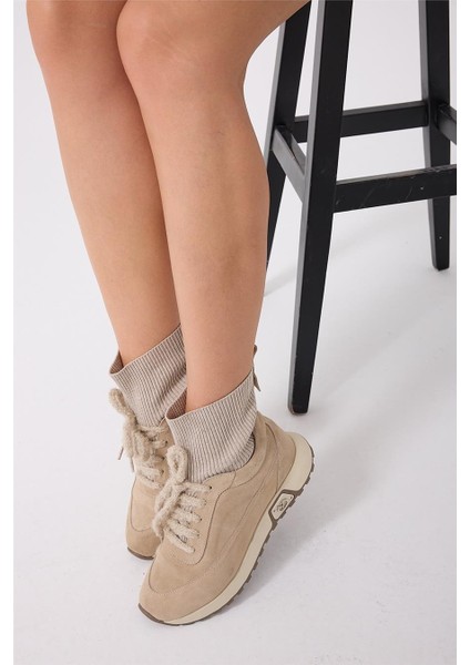 Kadın Sneaker Süet Bej Kısa Topuklu Casual/günlük Dokuma
