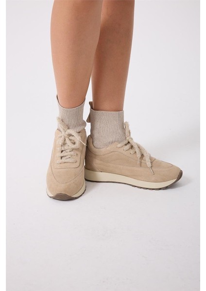 Kadın Sneaker Süet Bej Kısa Topuklu Casual/günlük Dokuma modelleri