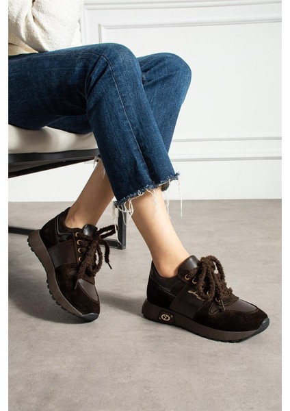 Kadın Sneaker Süet Kahverengi Kısa Topuklu Casual/günlük