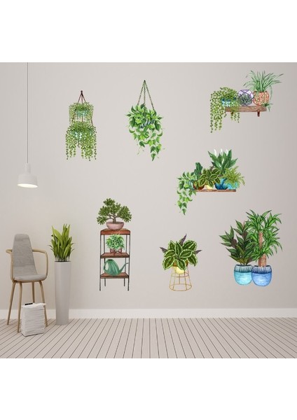 Saksılı Çiçek Tasarımlı Yapışkanlı Sticker (5314) indirimleri