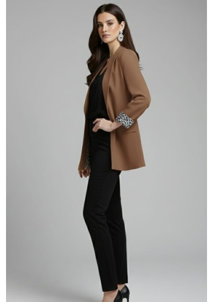 Kadın Leopar Detaylı Blazer Ceket