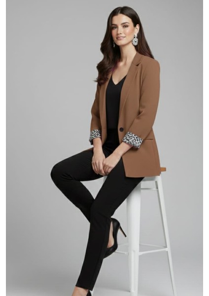 Kadın Leopar Detaylı Blazer Ceket modelleri