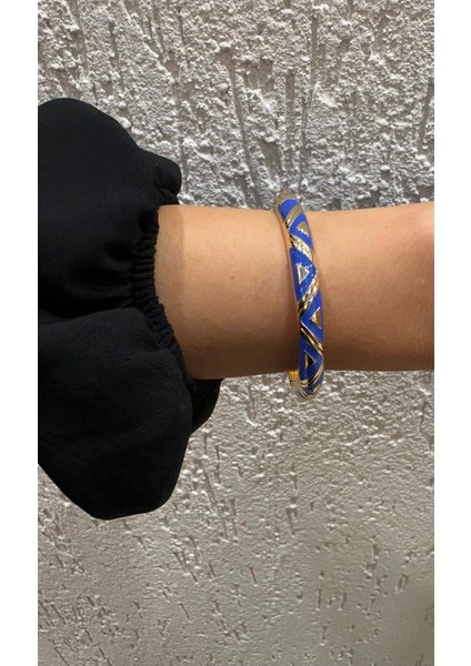 Özel Seri Üçgen Desen Lacivert Mineli Gold Kelepçe