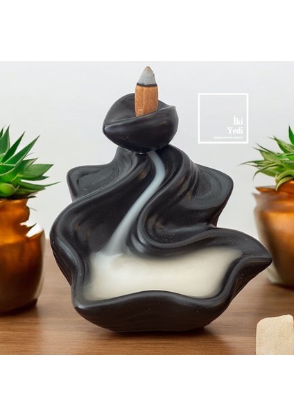 Malchen 77-4 Siyah Seramik Geri Akış Tütsülük – Aromaterapi ve Meditasyon Için Tütsü Kabı