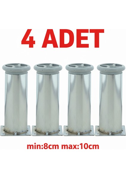 Metal Ayarlanabilir 4 Adet Mobilya Ayağı Metal Tablalı 8cm