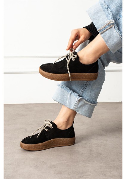 Kadın Loafer Ayakkabı Süet Siyah Kısa Topuklu Casual/günlük