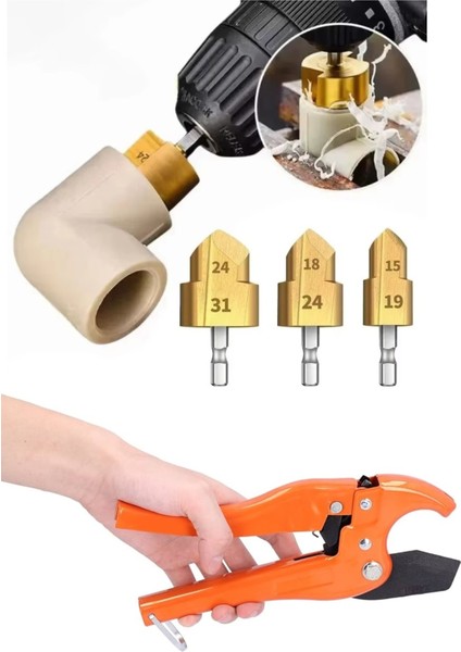Pvc Boru Havşa Pprc Boru Tamir Onarımı Için 3 Boy Matkap Rayba Boru Kesme Makası Delme Genişletme