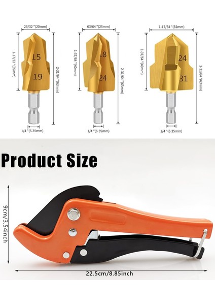 Pvc Boru Havşa Pprc Boru Tamir Onarımı Için 3 Boy Matkap Rayba Boru Kesme Makası Delme Genişletme modelleri