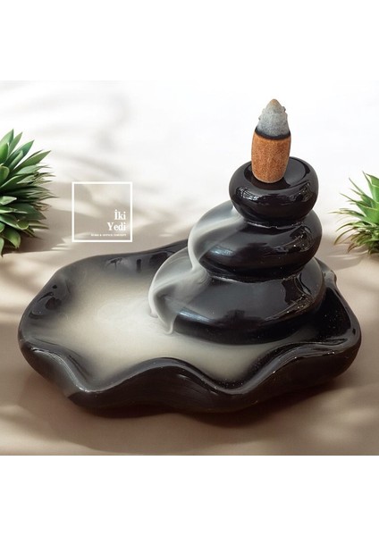 Malchen 77-1 Siyah Seramik Geri Akış Tütsülük – Meditasyon ve Aromaterapi Için Tütsü Kabı