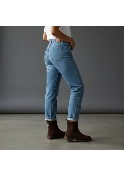 Kahve Süet Hakiki Deri Iki Yandan Lastikli Gold Aksesuarlı Kadın Chelsea Bot