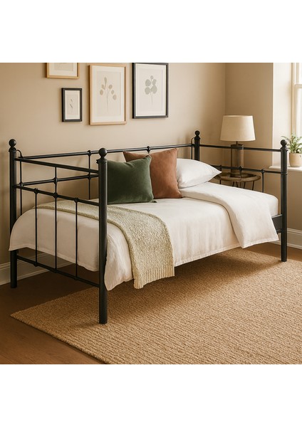 Lalas Daybed Tek Kişilik Sedir Divan Metal Karyola 90x200