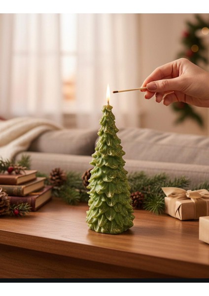 Koyu Yeşil Çam Ağacı Mum – Yılbaşı Dekoratif El Yapımı Mum – Yeni Yıl Hediyelik fiyatları