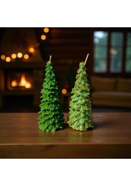 Koyu Yeşil Çam Ağacı Mum – Yılbaşı Dekoratif El Yapımı Mum – Yeni Yıl Hediyelik fırsatları