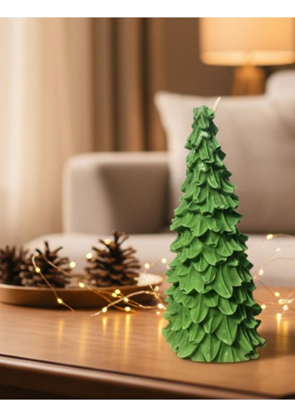 Koyu Yeşil Çam Ağacı Mum – Yılbaşı Dekoratif El Yapımı Mum – Yeni Yıl Hediyelik