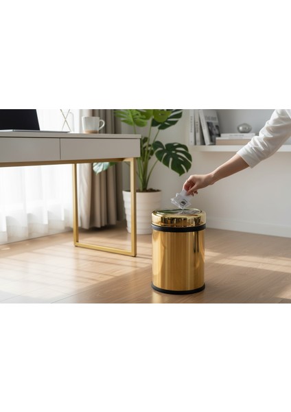Gold Döner Kapaklı Çöp Kovası 8 Litre Hacim Pratik Kapak Çelik Materyal fiyatları