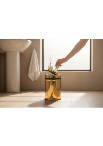 Gold Döner Kapaklı Çöp Kovası 8 Litre Hacim Pratik Kapak Çelik Materyal indirimleri