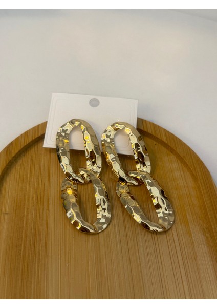 Altın Rengi Dokulu Zincir Halka Küpe