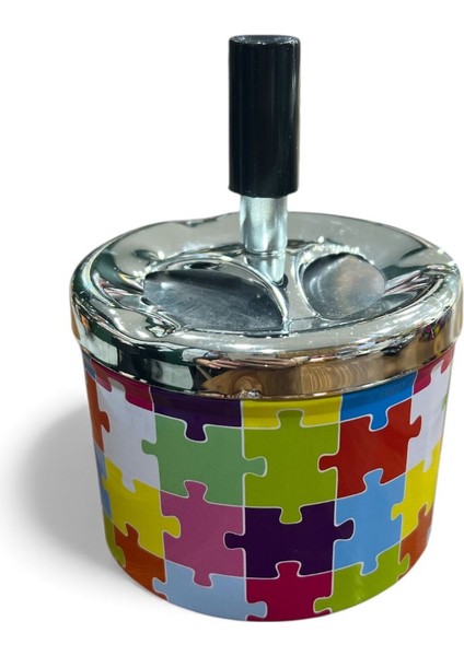 Baskılı Metal Döner Kapaklı Kül Tablası – Çap 9 cm / Şık Desenli Kokusuz fiyatları