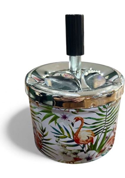 Baskılı Metal Döner Kapaklı Kül Tablası – Çap 9 cm / Şık Desenli Kokusuz modelleri