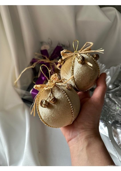 Kadife Etnik Yılbaşı Çam Ağacı Topu Bej 100% El Yapımı, Şık Dekoratif Aksesuar