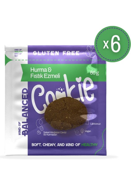 Glütensiz Hurma & Fıstık Ezmeli Cookie 60 gr x 6 Adet